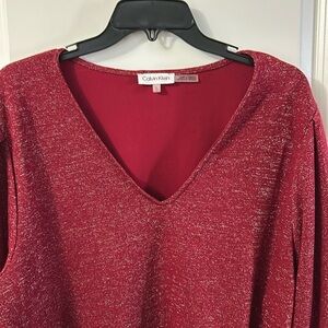 NWT Calvin Klein shimmering long-sleeve bell light sweater (burgandy)